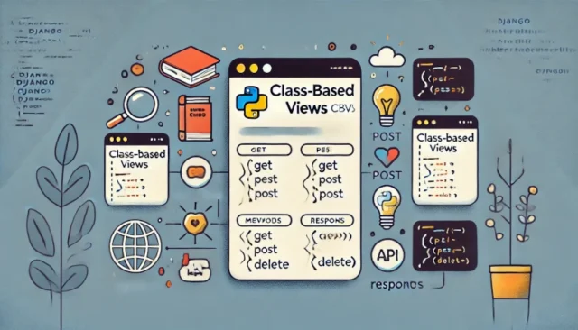class-based views (CBVs) in Django REST Framework. It visually represents a single Python class labeled "Class-Based View" with methods like "GET," "POST," and "DELETE,"