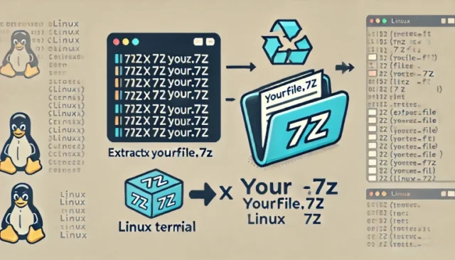 process of extracting 7z files in Linux using the terminal
