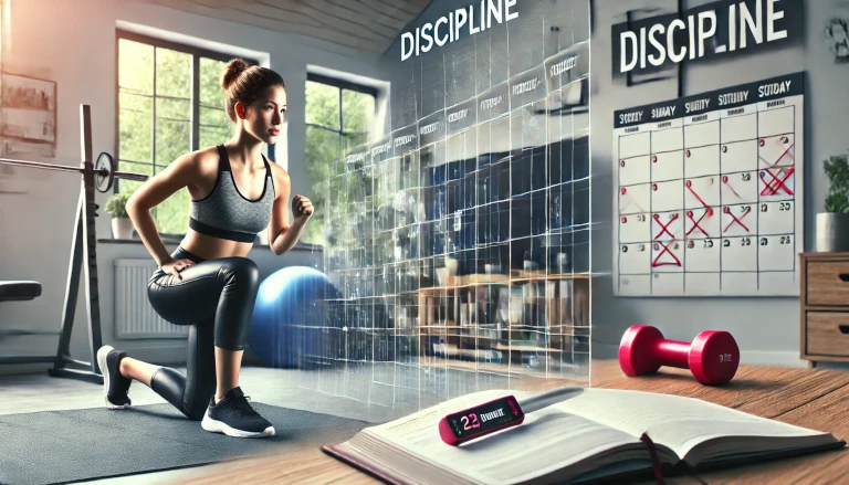 discipline, showcasing a determined individual working out with focus and a well-structured environment.