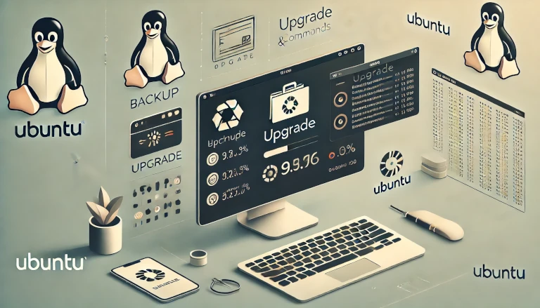modern Ubuntu command-line interface on a computer screen displaying upgrade commands and progress bar