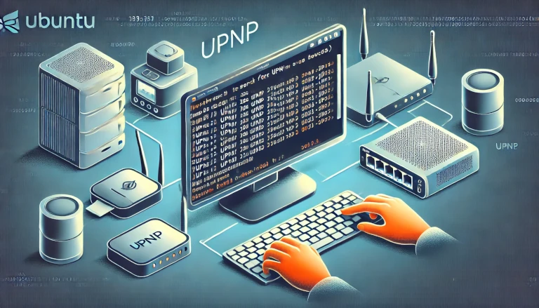 person using a terminal on Ubuntu to search for UPnP devices on a network, showcasing a seamless network discovery process.