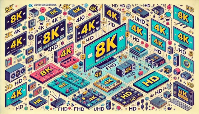 different video resolutions like 8K, 4K, 2K, FHD, UHD, and HD in an informative and engaging way